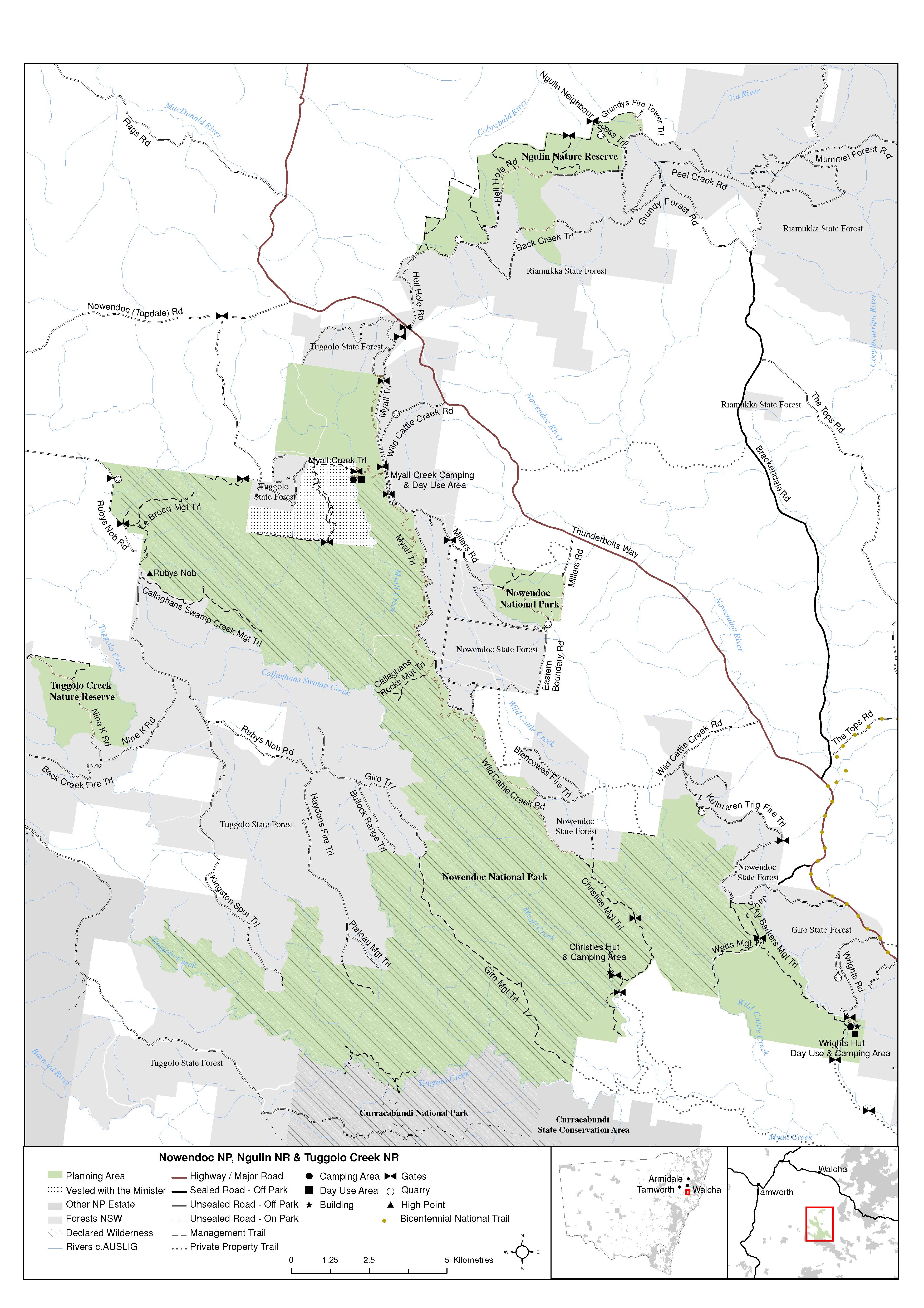 Plan of Management map for Nowendoc National Park 